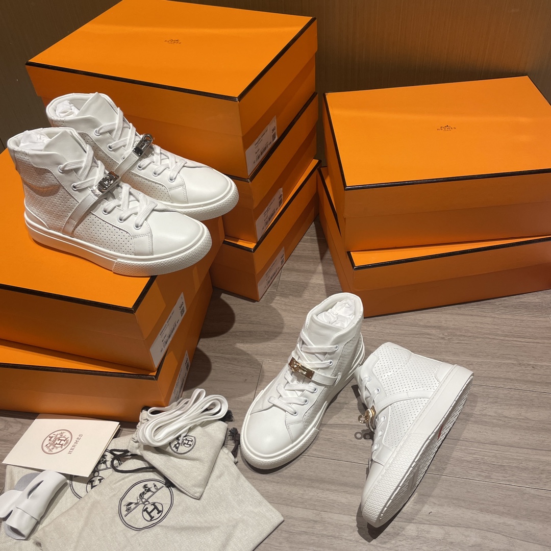 Hermes latest Kelly buckle small white shoes sneakers