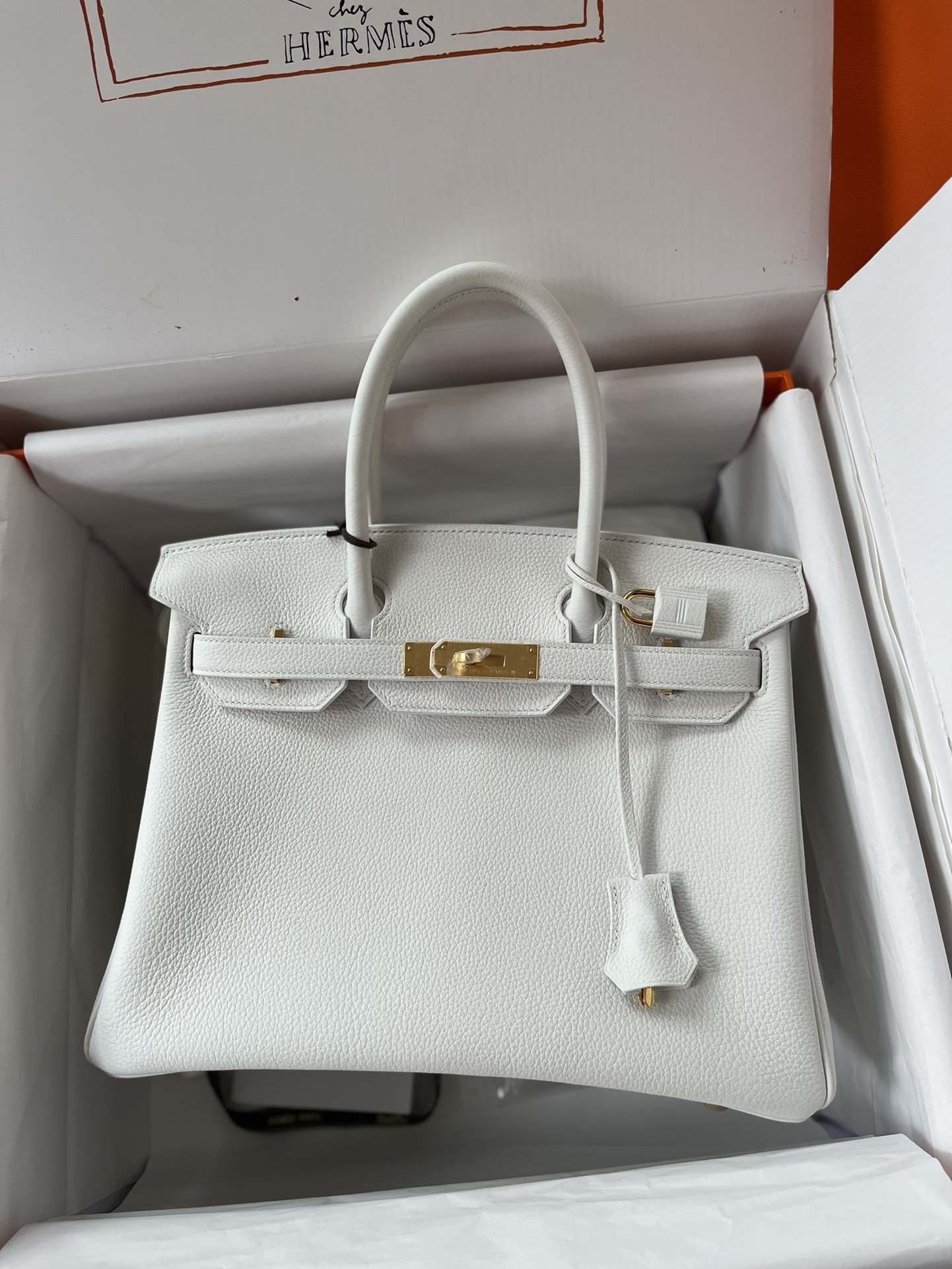 Birkin 30cm original calfskin togo pure white Snow White gold buckle top hand sewn