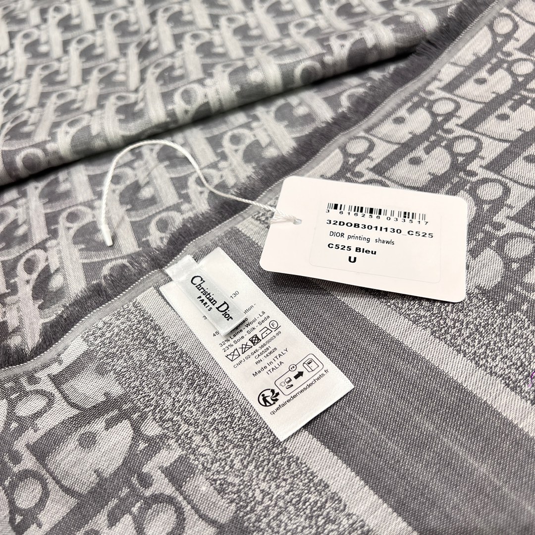 𝐃𝐢𝐨𝐫 · 23款新款牛仔系列-字母长巾浅灰色45%棉32%羊毛23%真丝