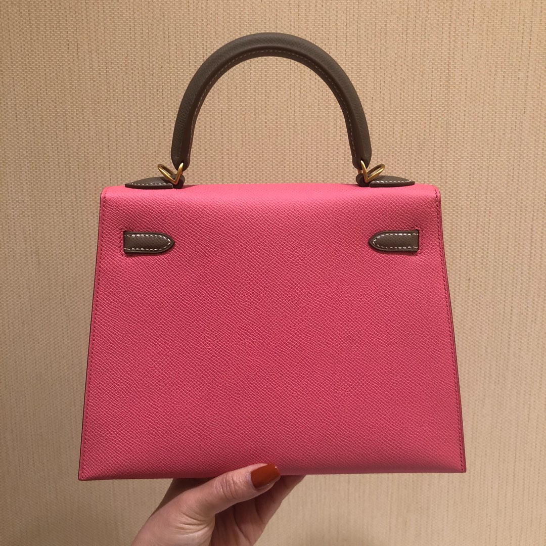 Kelly25cm epsom gold buckle lipstick powder and elephant gray