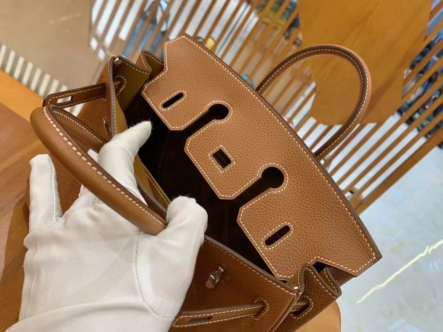 Birkin gold brown and silver buckle togo French original beeswax thread