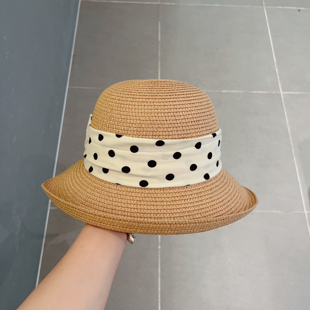 CHANEL socialite straw hat, polka dot hat