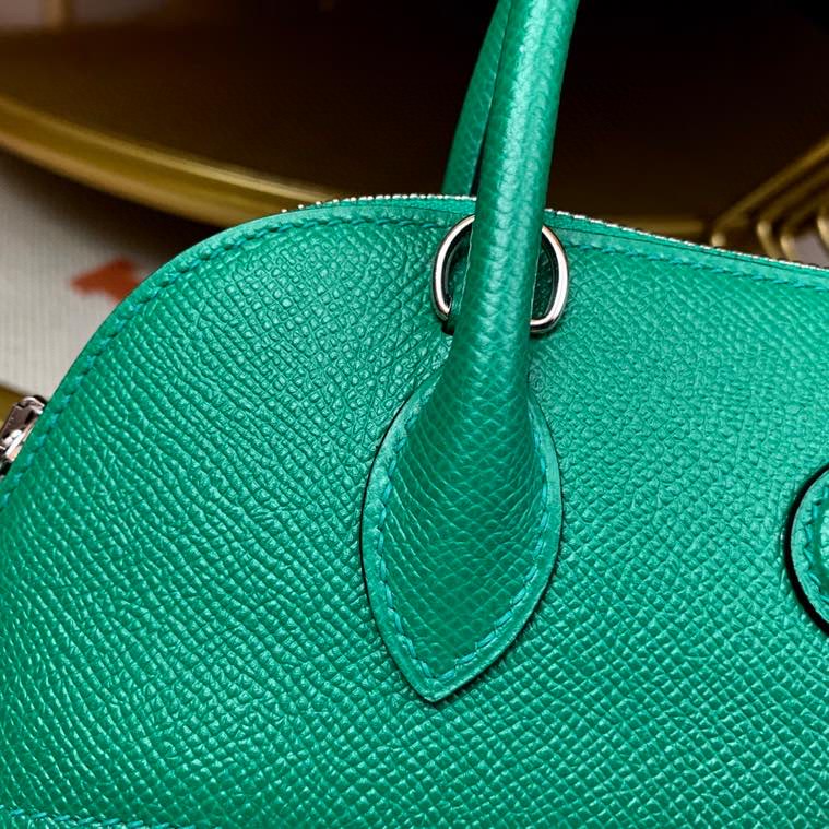 Bolide 27cm Imported original Epsom leather Half hand waxed stitching Velvet green Silver buckle