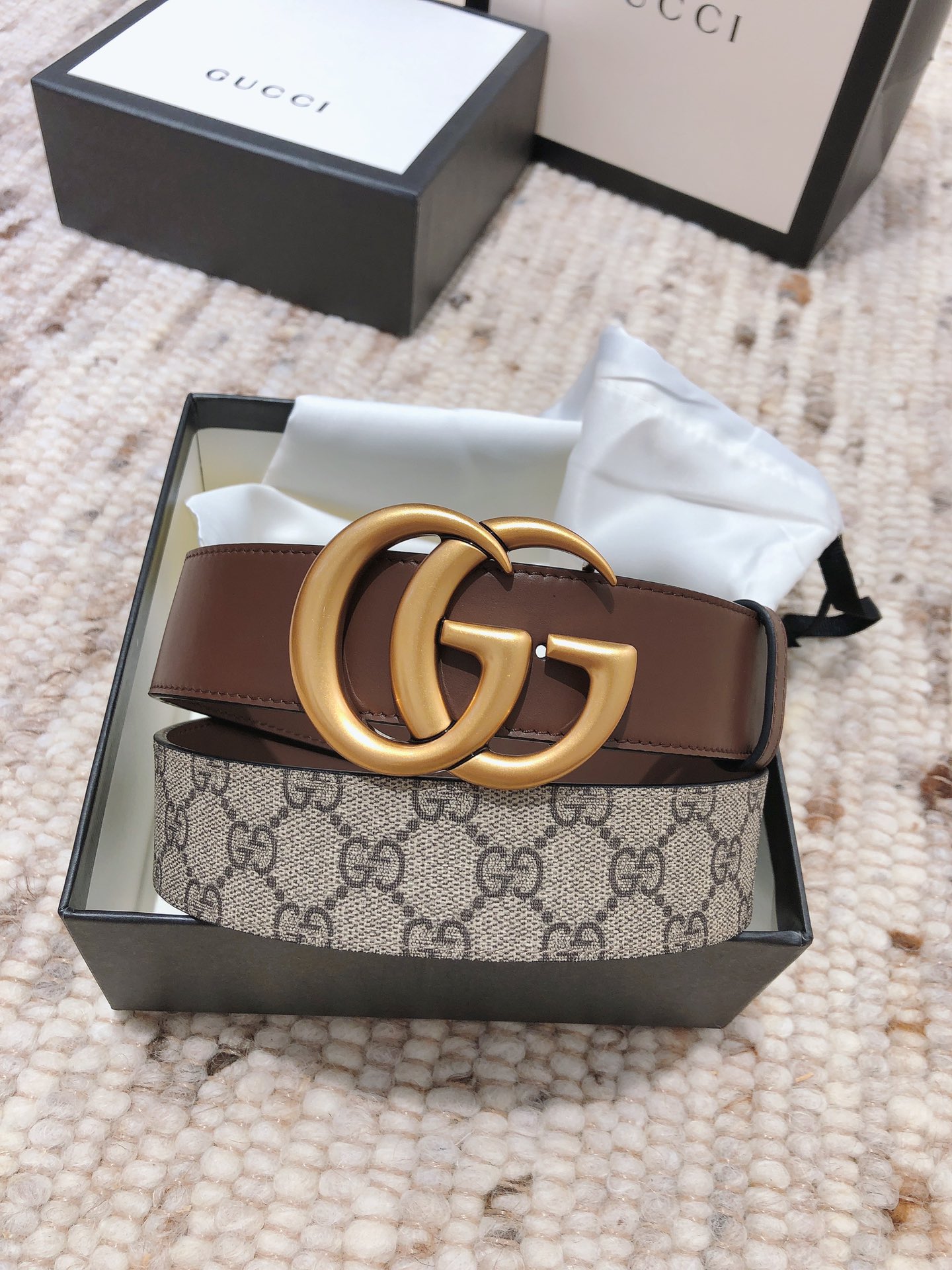 GUCCI double G buckle advanced artificial canvas belt