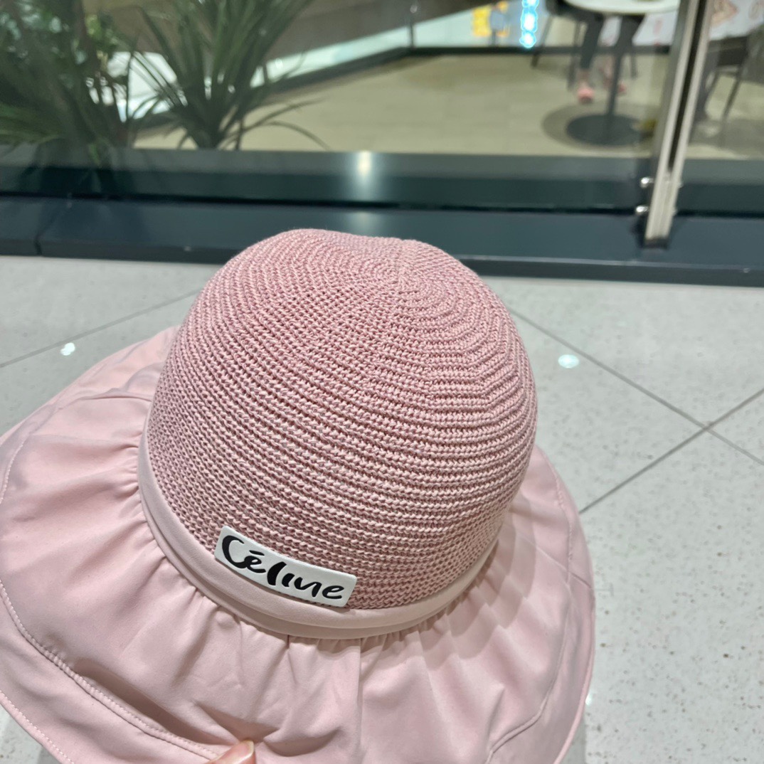 Celine summer new splicing large eaves sunshade fisherman hat outdoor sunscreen ice silk basin hat women