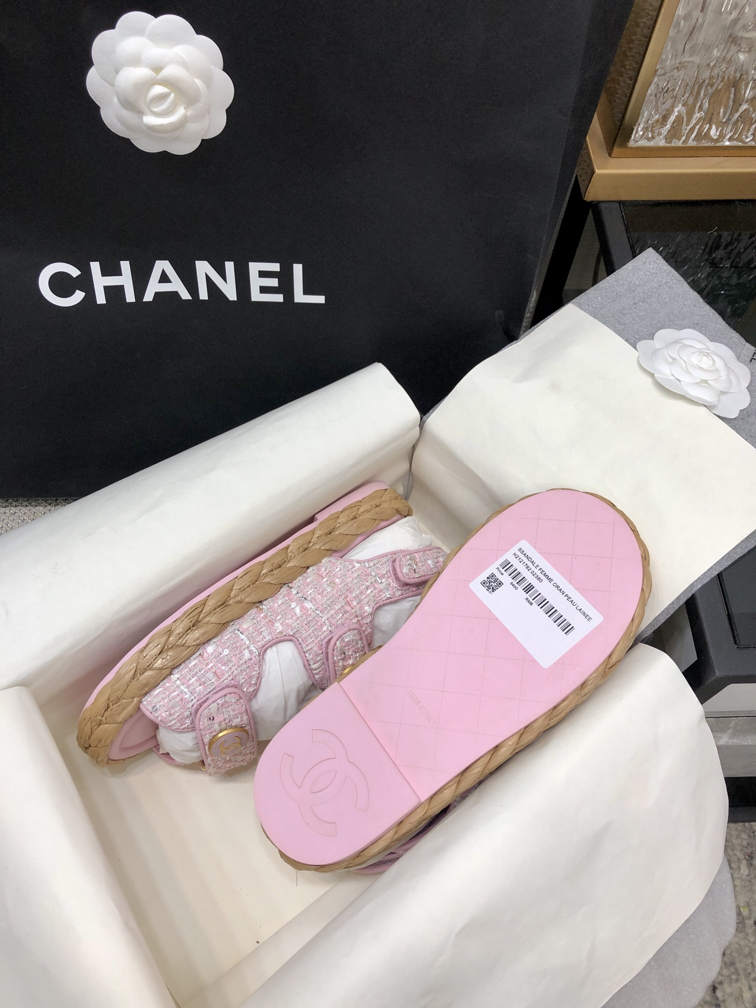 CHANEL 2023 spring and summer latest woven velcro sandals Japan imported woven materials