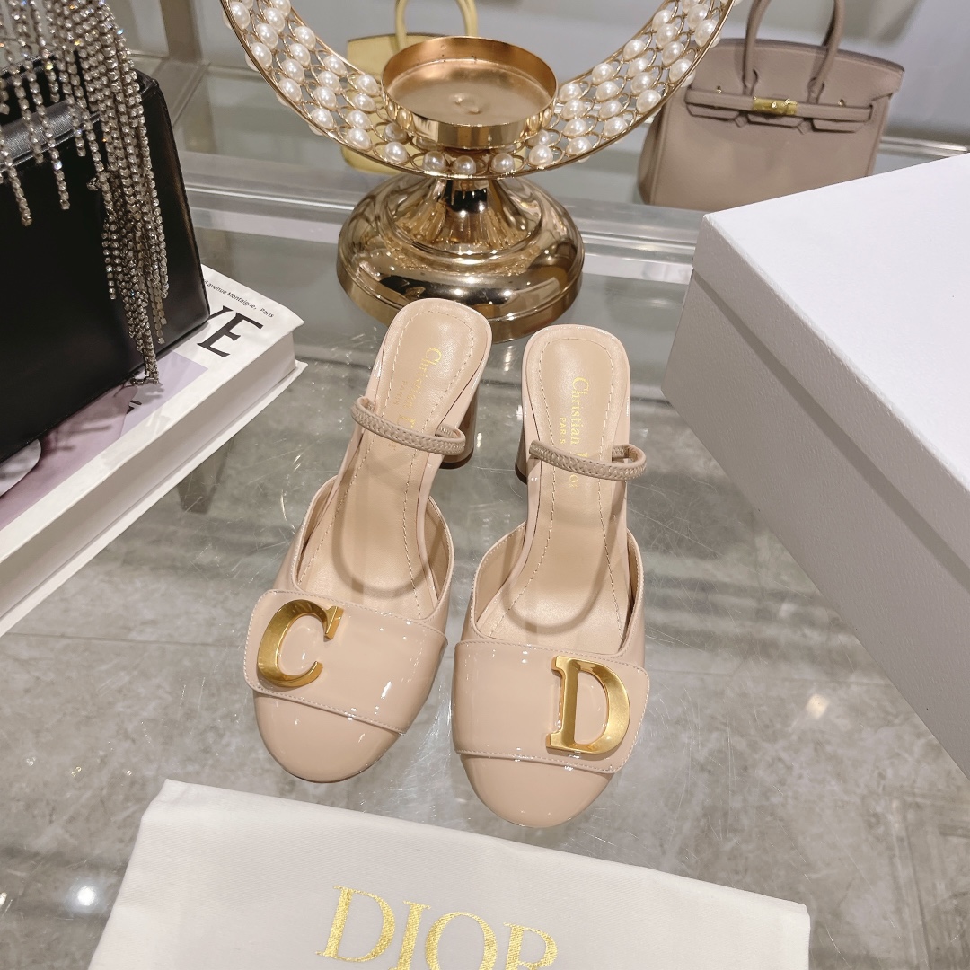 DIOR summer new bag head chunky sandals high heel model 7.5cm apricot