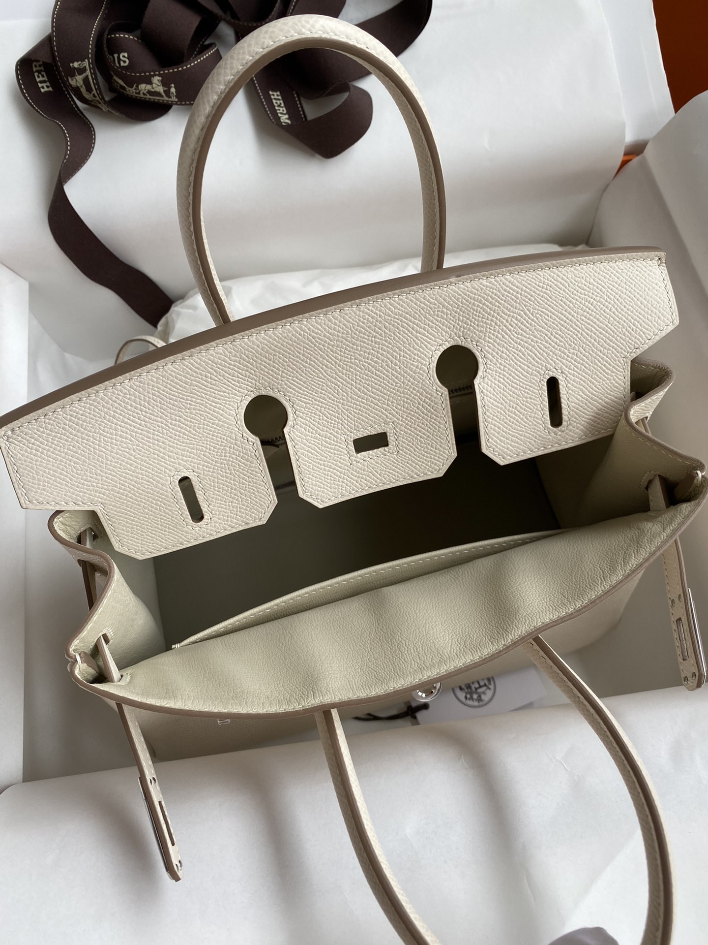 Birkin 25cm Epsom Leather Milkshake White Silver Buckle