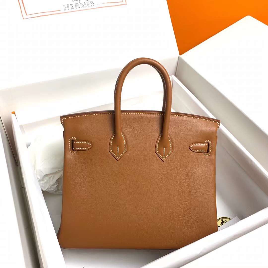 Birkin 25cm ck37 gold brown gold buckle silver buckle Original swift calfskin top craftsmanship beeswax thread handmade