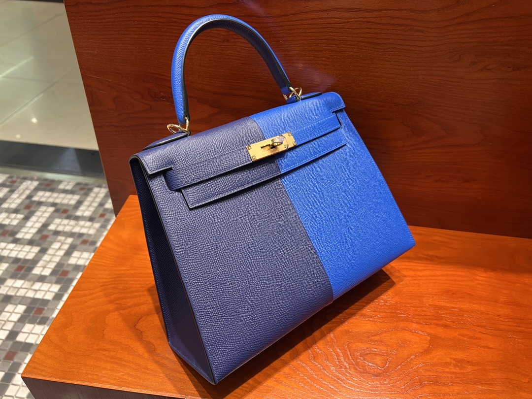 Kelly 28cm Epsom leather 73 Bleu Saphir sapphire blue spell 71 Bleu France French blue