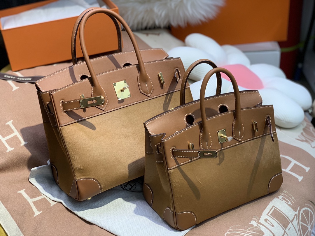 birkin30 imported cow hair ➕ golden brown swift full handmade gold buckle
