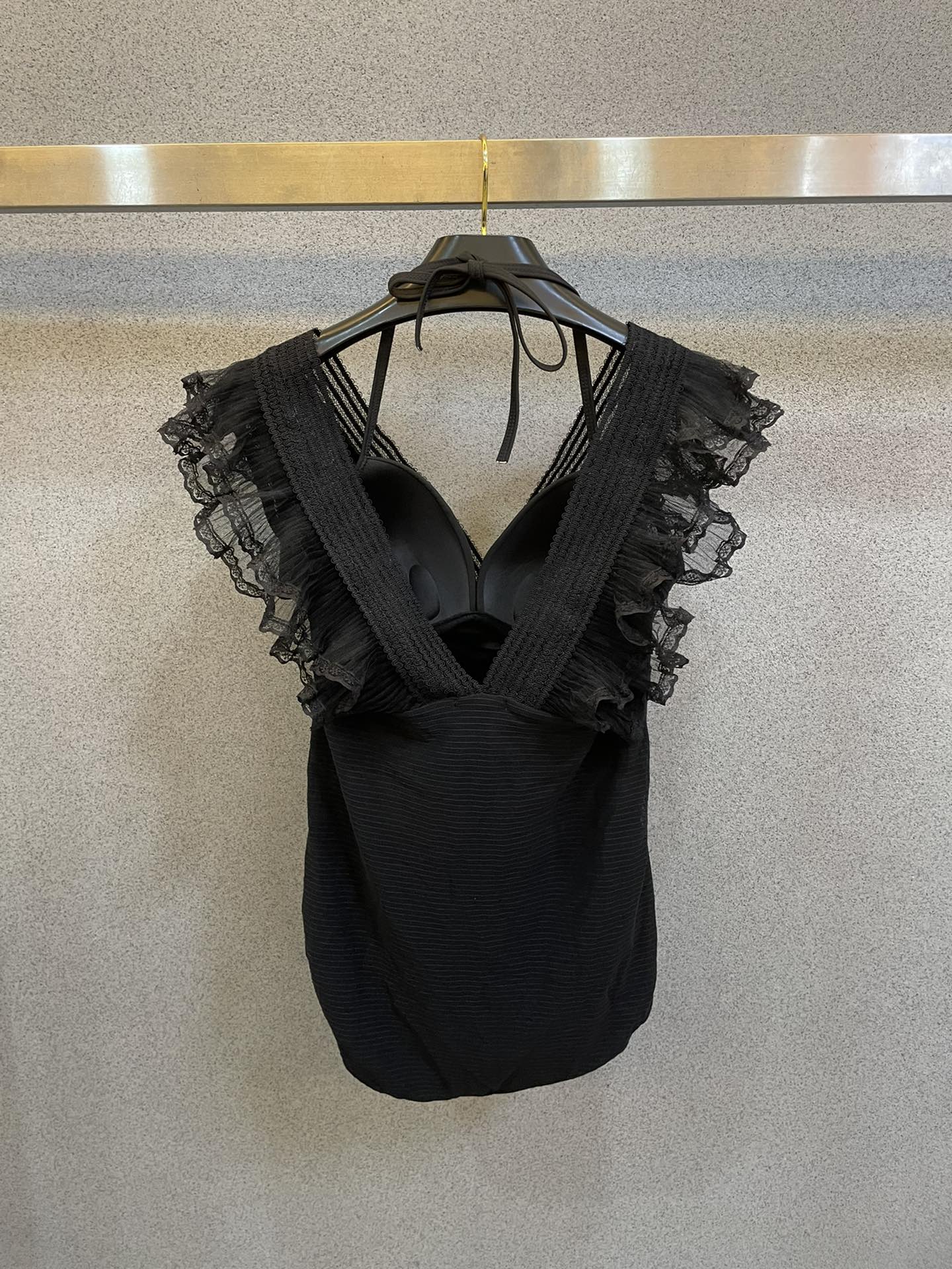 Saint Laurent Pure Black with Wave Lace One-piece Swimsuit