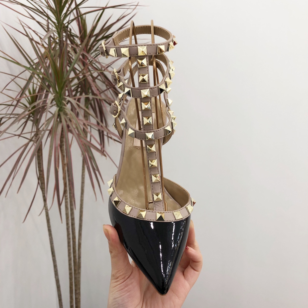 【Valentino】Valentino Valentino top version black patent leather 3 strap 6.5cm high heels