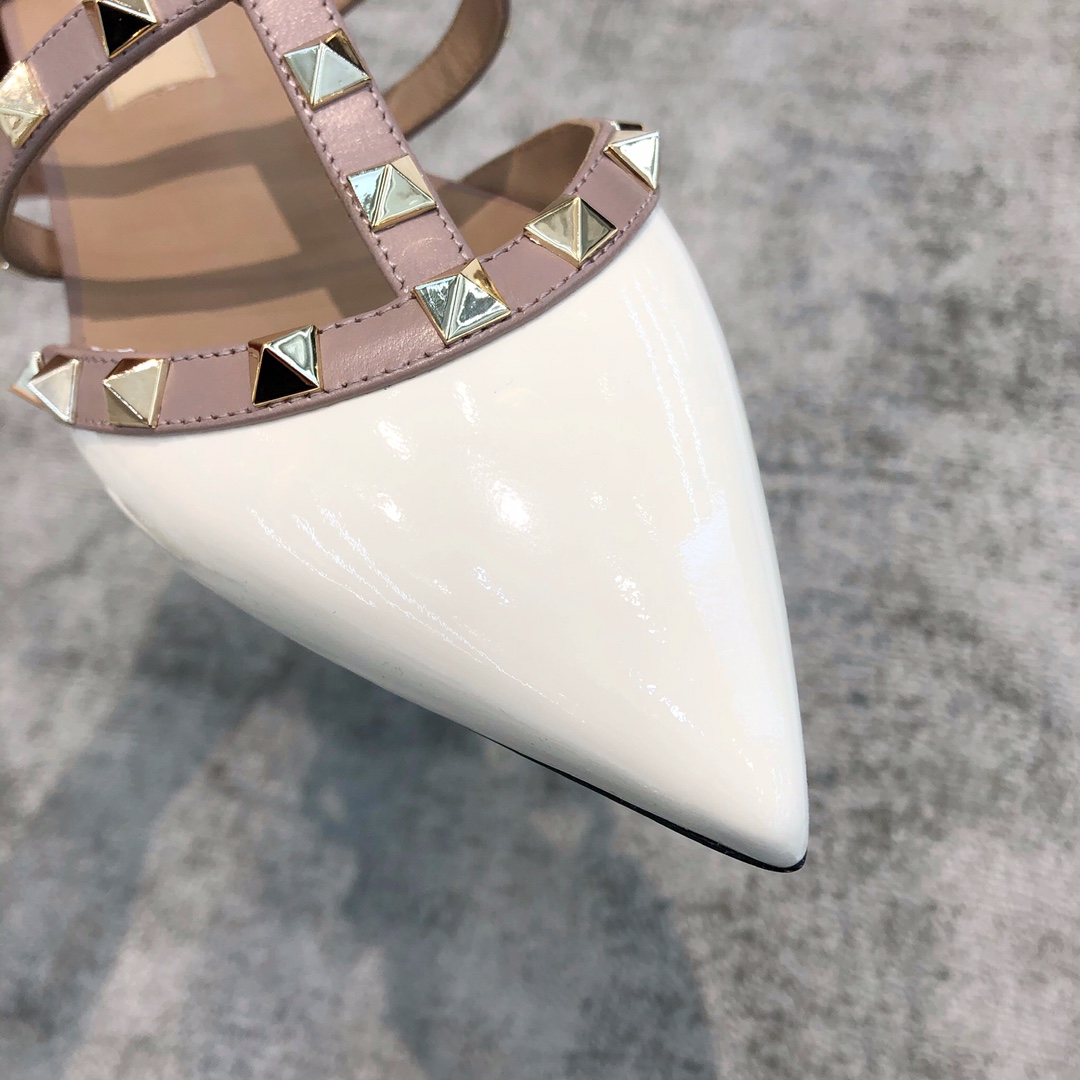 Valentino VT Collection Three Strap Flat Heel Slipper Patent Leather White