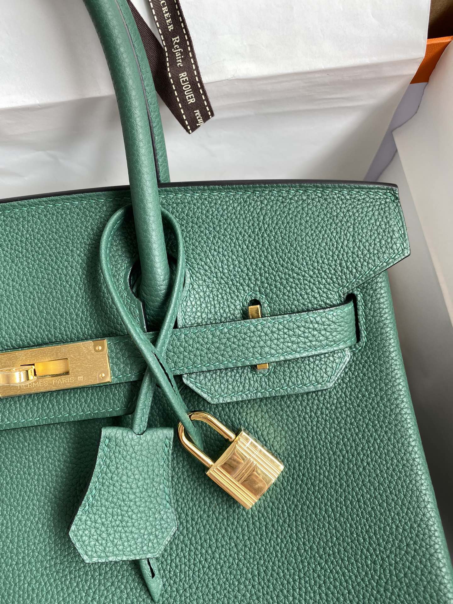 Birkin 25/30/35cm imported Togo leather peacock green gold buckle