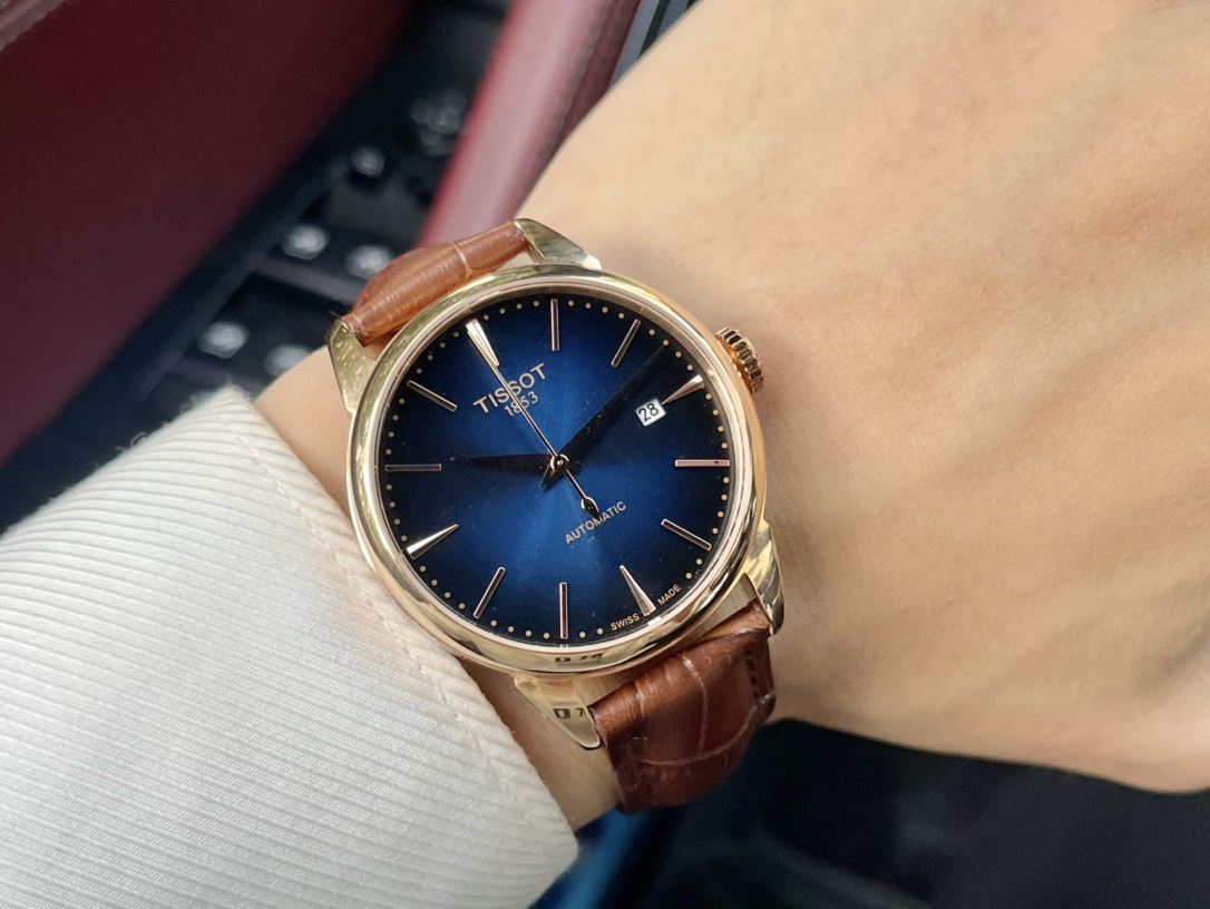 Tissot sapphire glass mirror 316 steel original double button butterfly buckle/genuine leather belt