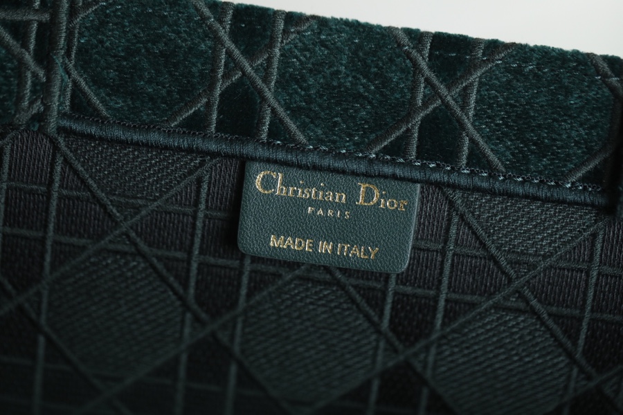 DIOR TOTE embroidered vine check pattern dark green velvet