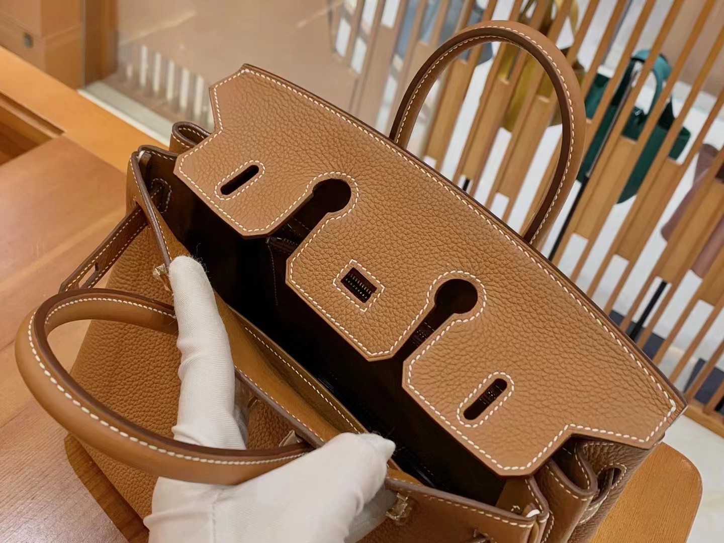 Birkin gold brown gold buckle togo France original beeswax thread