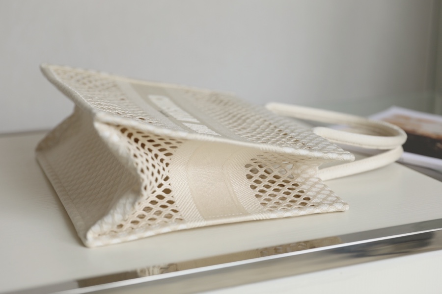 DIOR TOTE beige and white mesh fabric embroidery