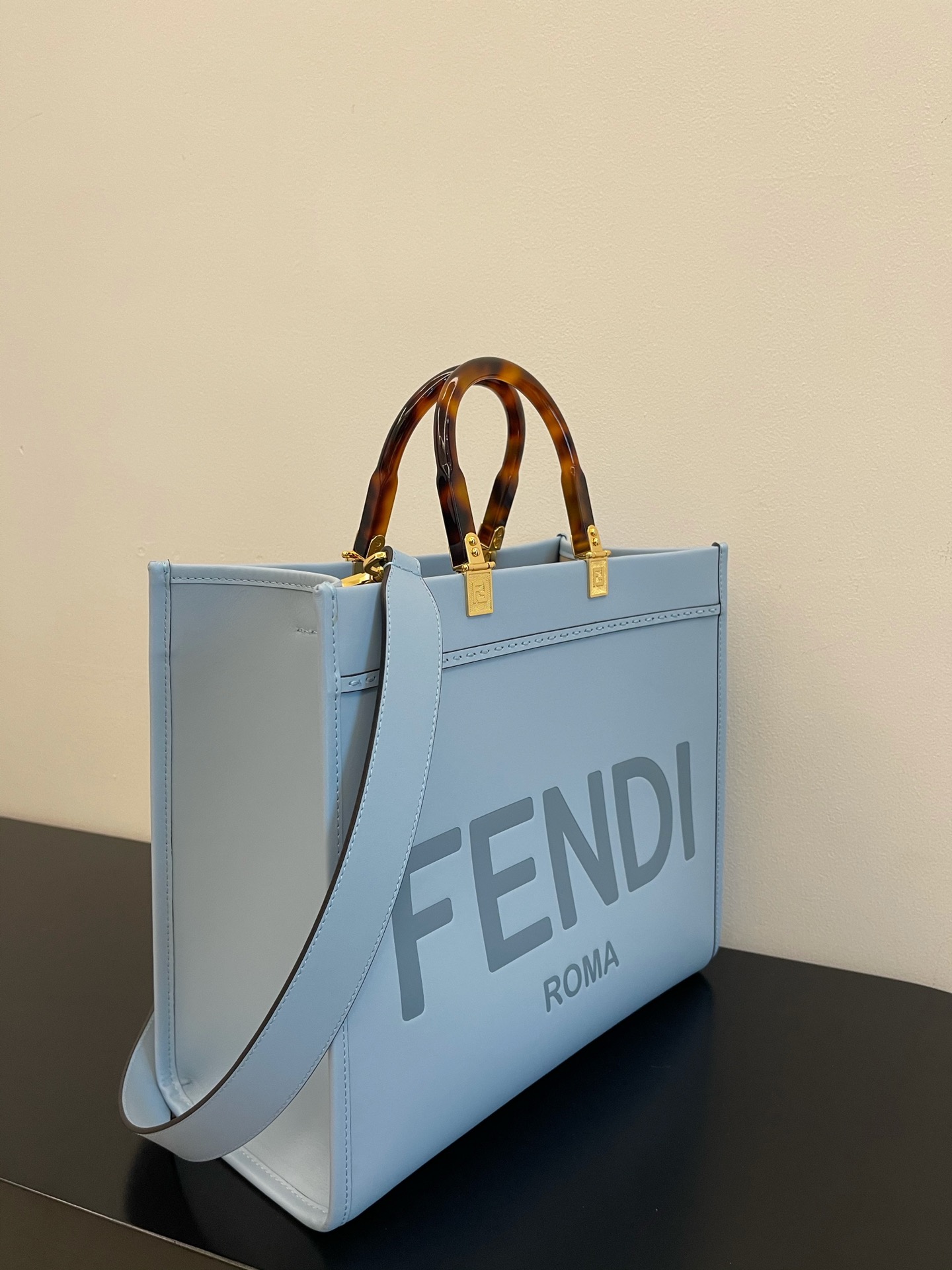 FENDI small trumpet sky blue new size shine tote tote bag 
