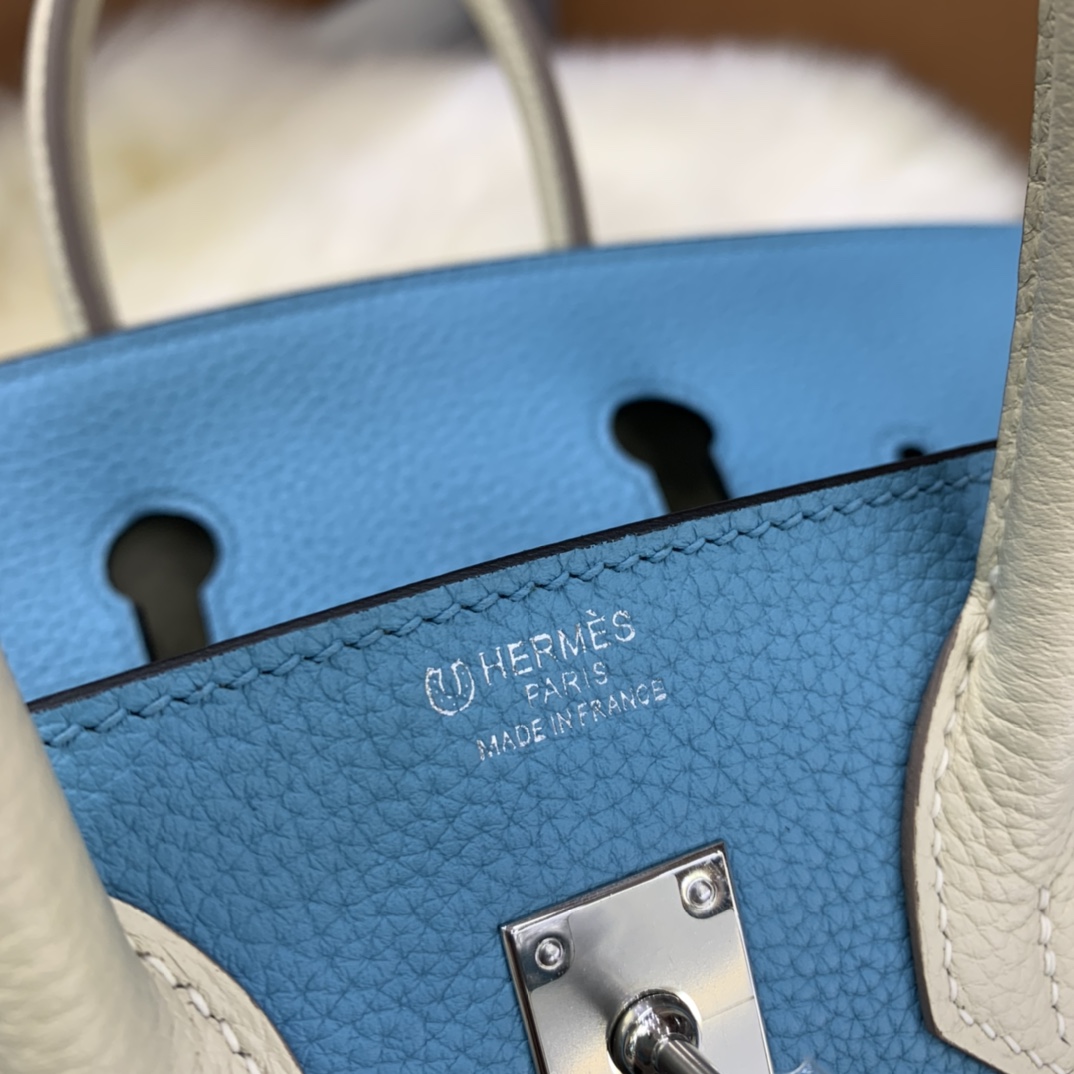 Birkin 25cm togo leather Northern blue ➕ milkshake white Silver buckle