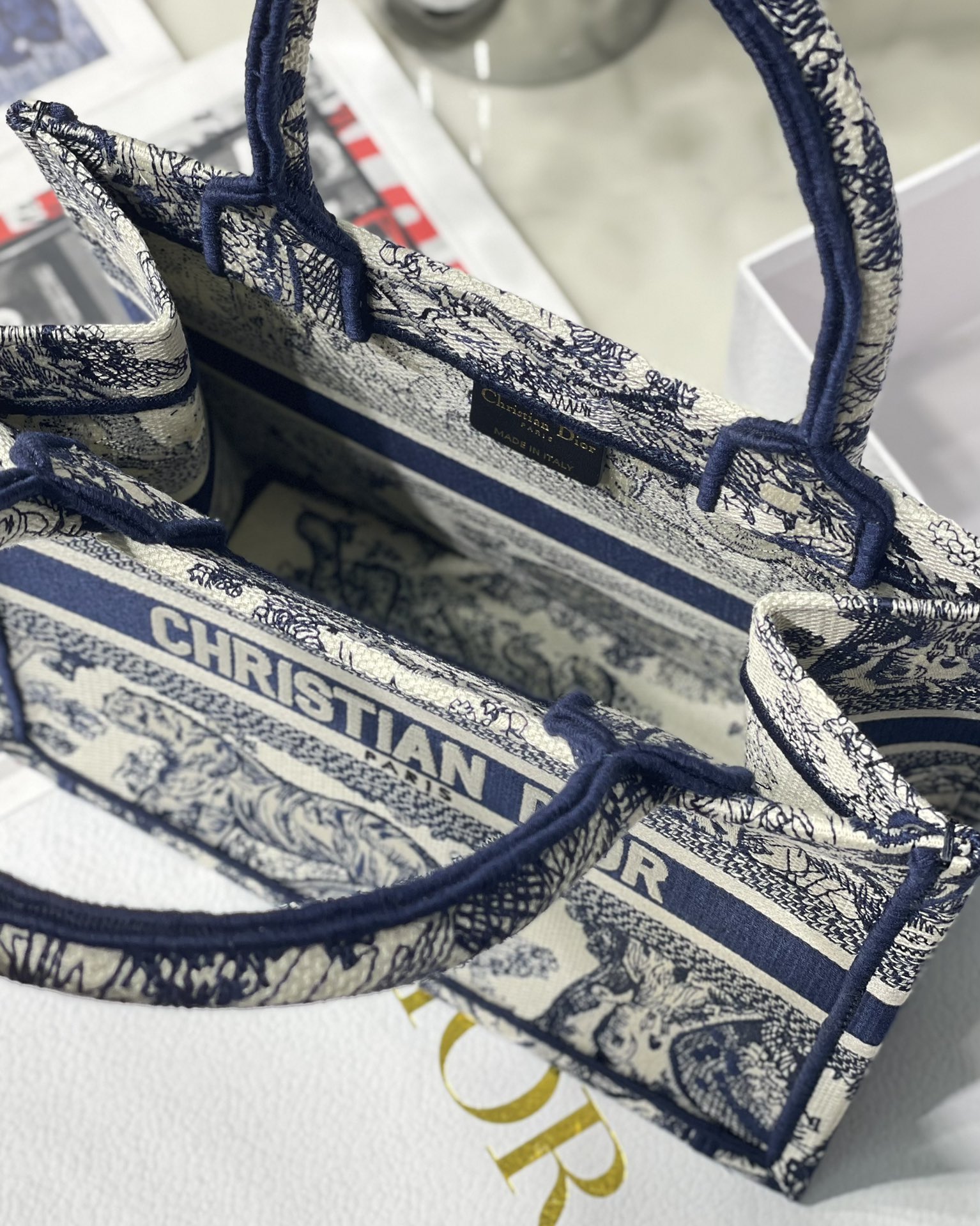 DIOR TOTE blue tiger embroidery