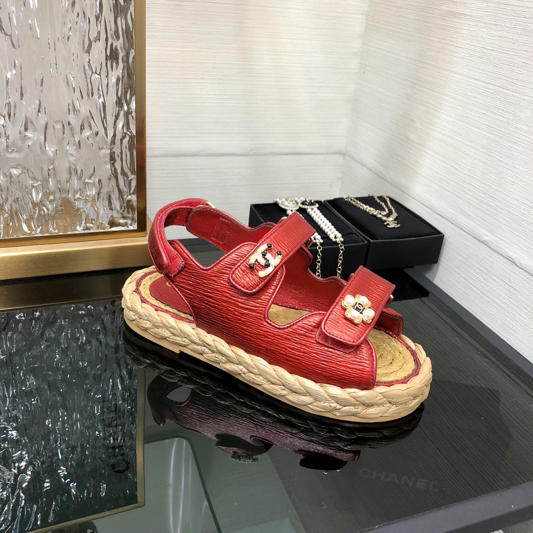 CHANEL 2023 spring and summer latest woven velcro sandals Japan imported woven materials