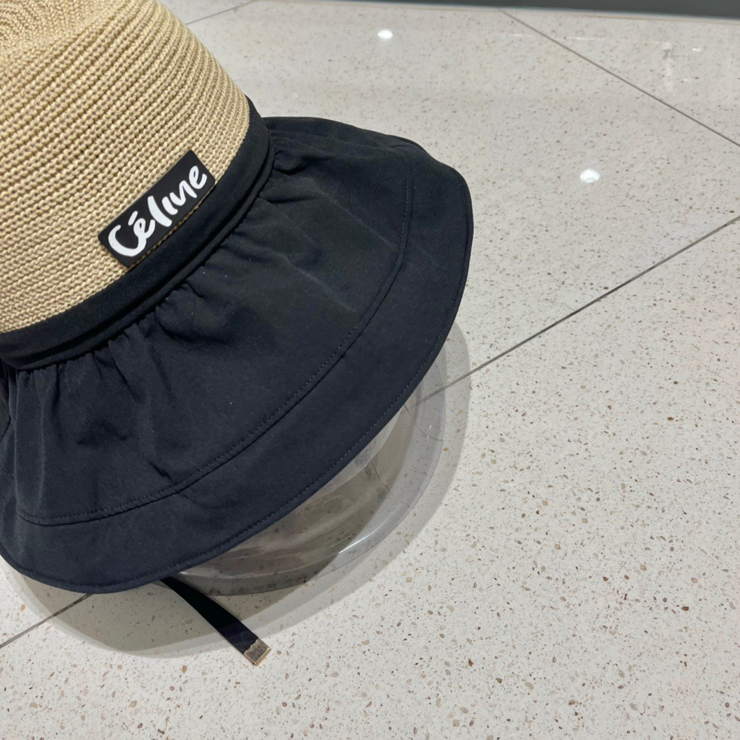 Celine summer new splicing large eaves sunshade fisherman hat outdoor sunscreen ice silk basin hat women