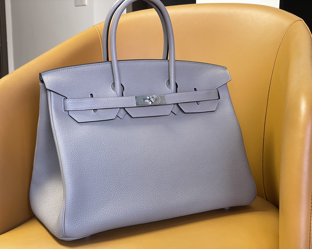 Birkin35 asphalt gray interior with denim blue togo leather silver buckle