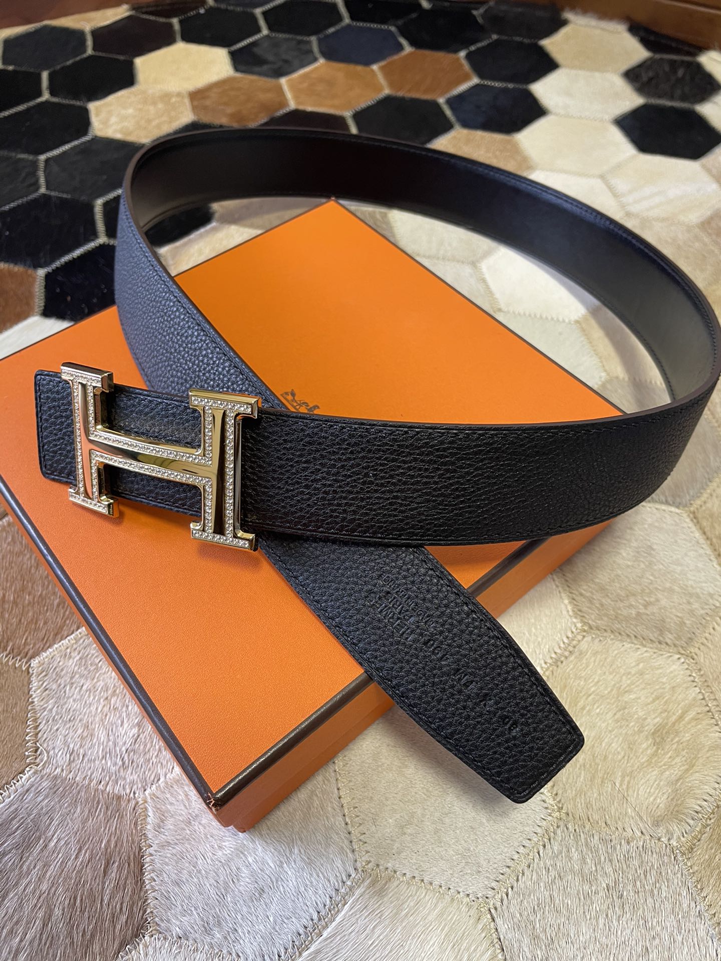 Hermes stainless steel double row diamond hanging buckle