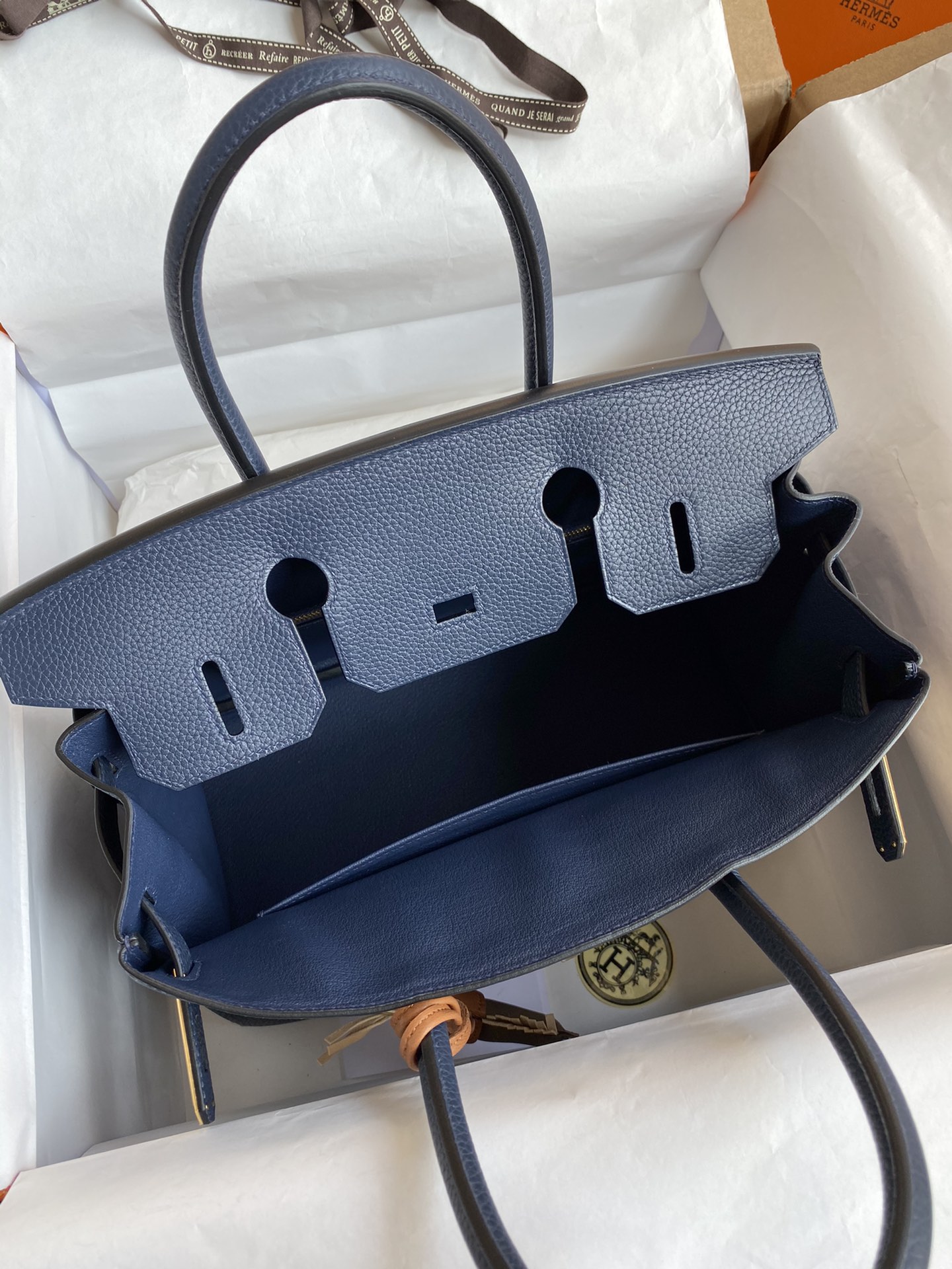 Birkin 25/30/35cm imported Togo leather dark blue gold buckle