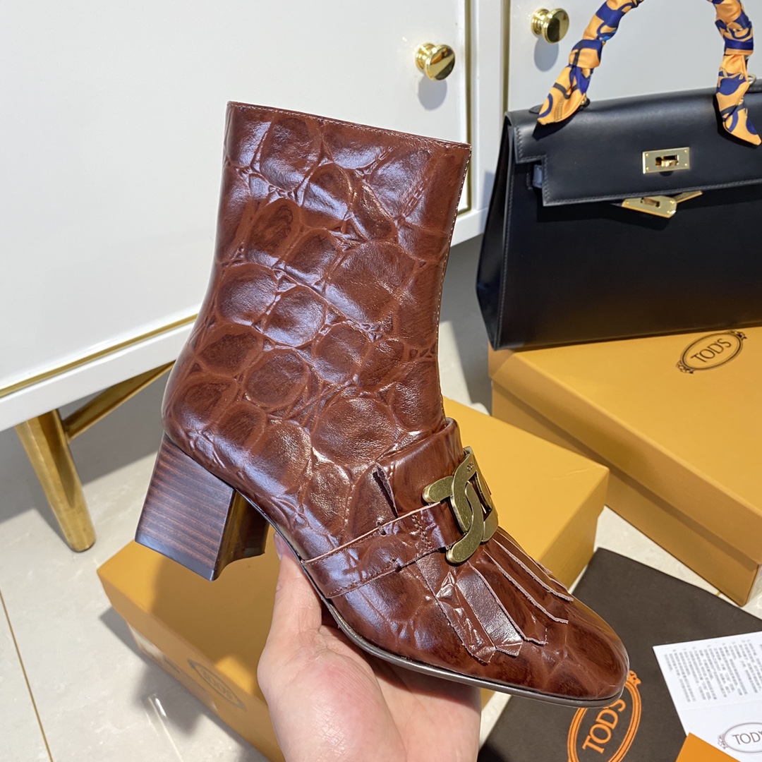 TOD'S 𝙏𝙊𝘿𝙎 Todds Thick heel short boots 2020 autumn and winter new women's shoes ladies cowhide fashion ankle boots