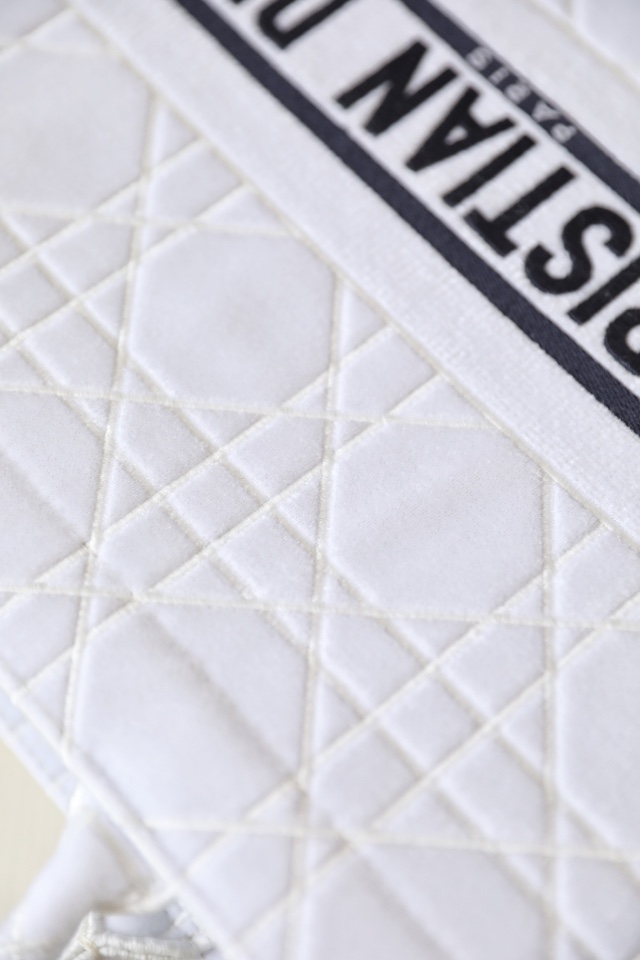 DIOR TOTE embroidered vine check white