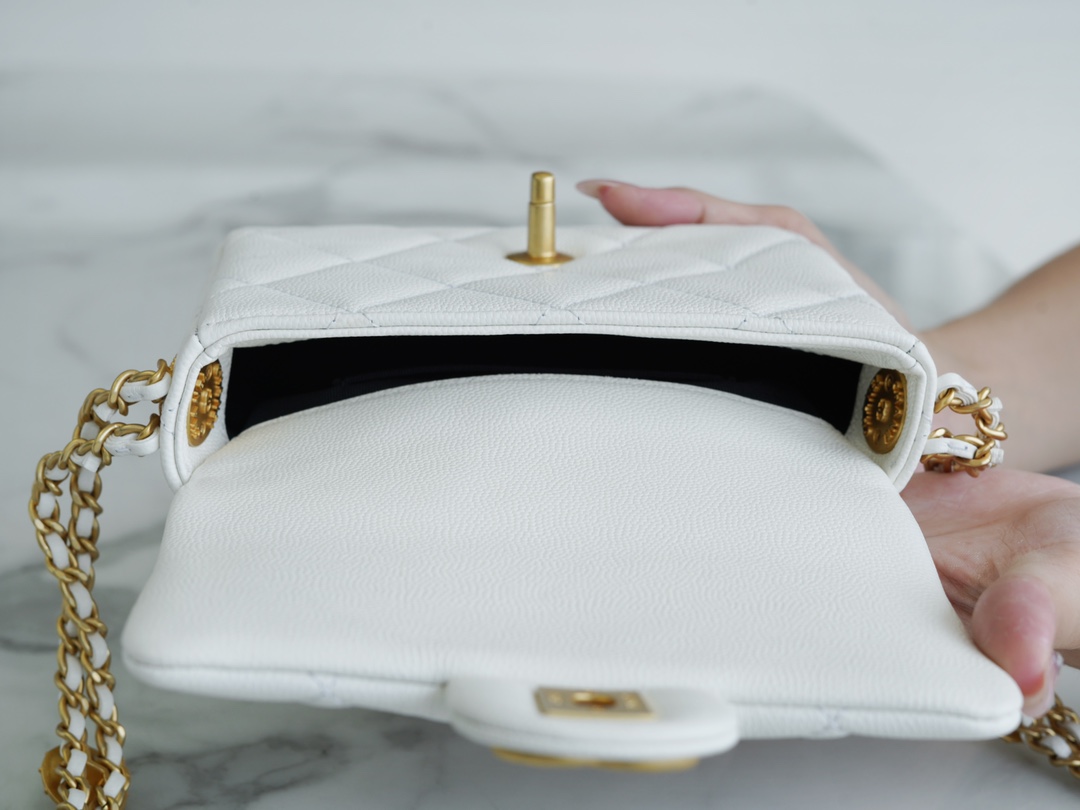 𝗖𝗛𝗔𝗘𝗡𝗟✦22A Advanced Handcraft Workshop Gold Coin Cover Bag Fang Fatty Genuine Leather