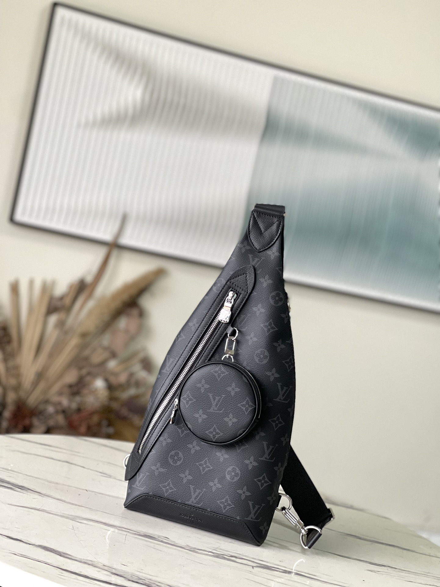 𝐋𝐎𝐔𝐈𝐒 𝐕𝐔𝐈𝐓𝐓𝐎𝐍 M30936 Black Flower Duo Shoulder Bag Stitching