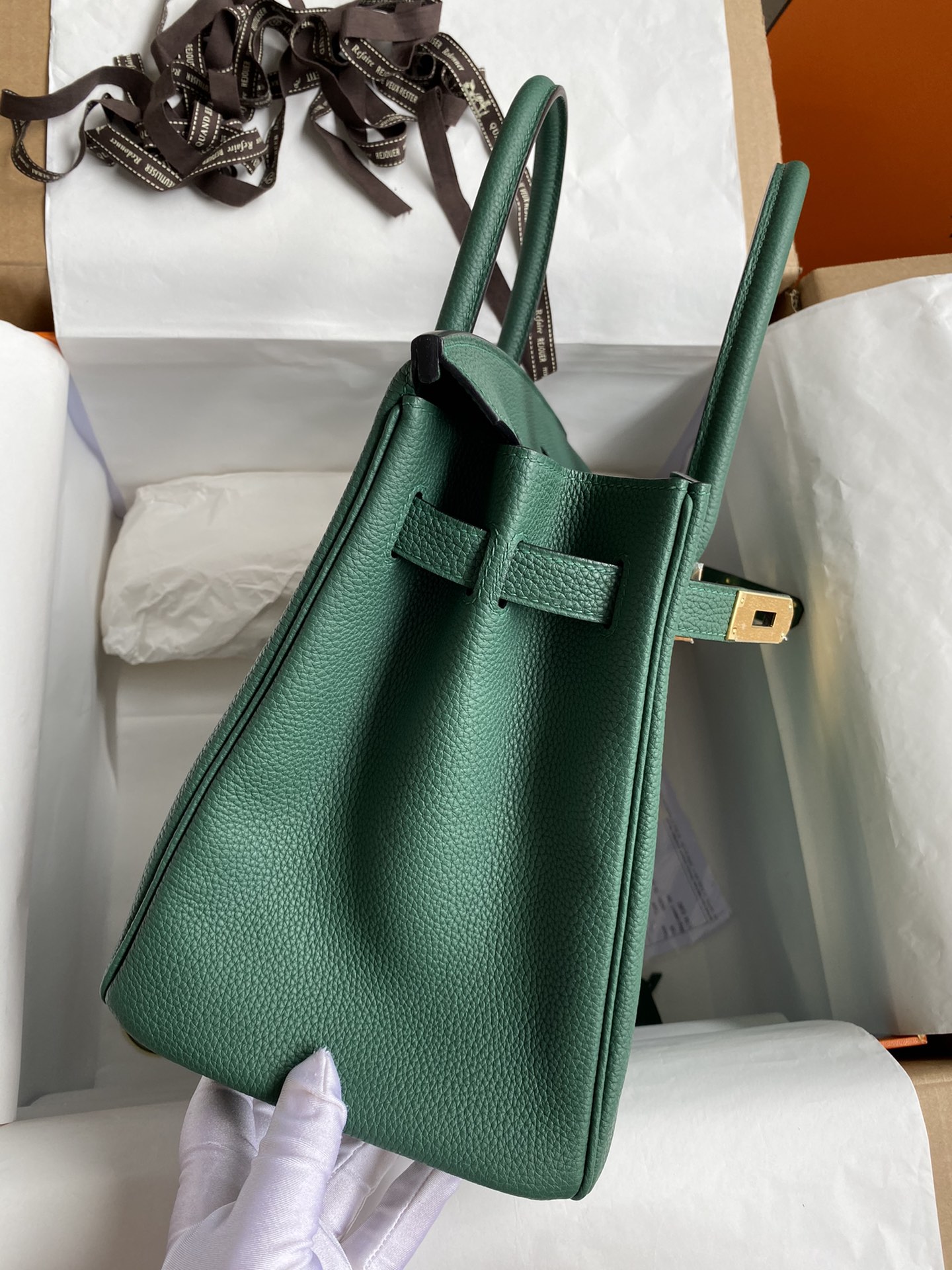 Birkin 25/30/35cm imported Togo leather peacock green gold buckle