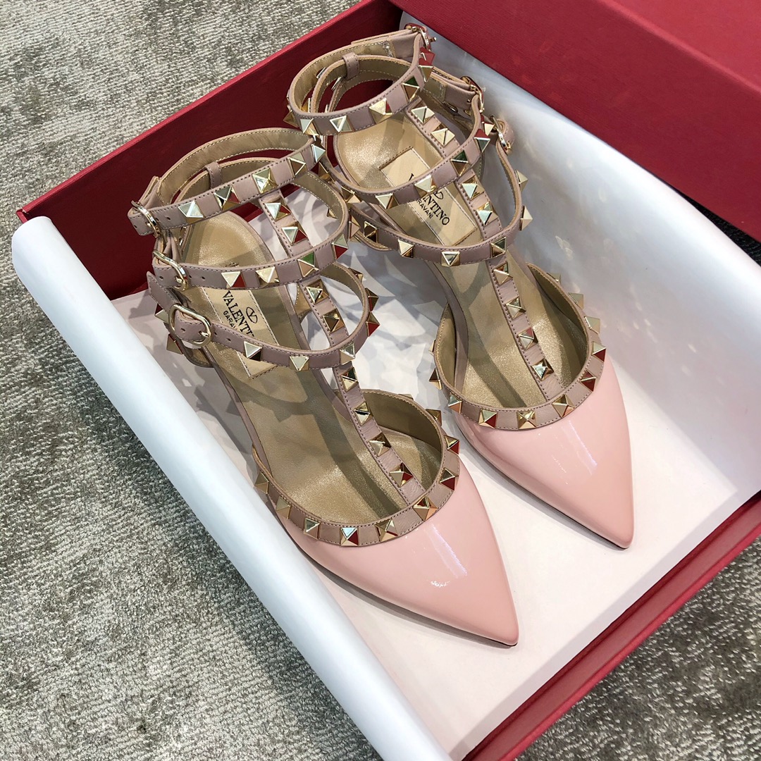 Valentino VT Collection Triple Strap Mid Heel 6.5cm Patent Leather Pink