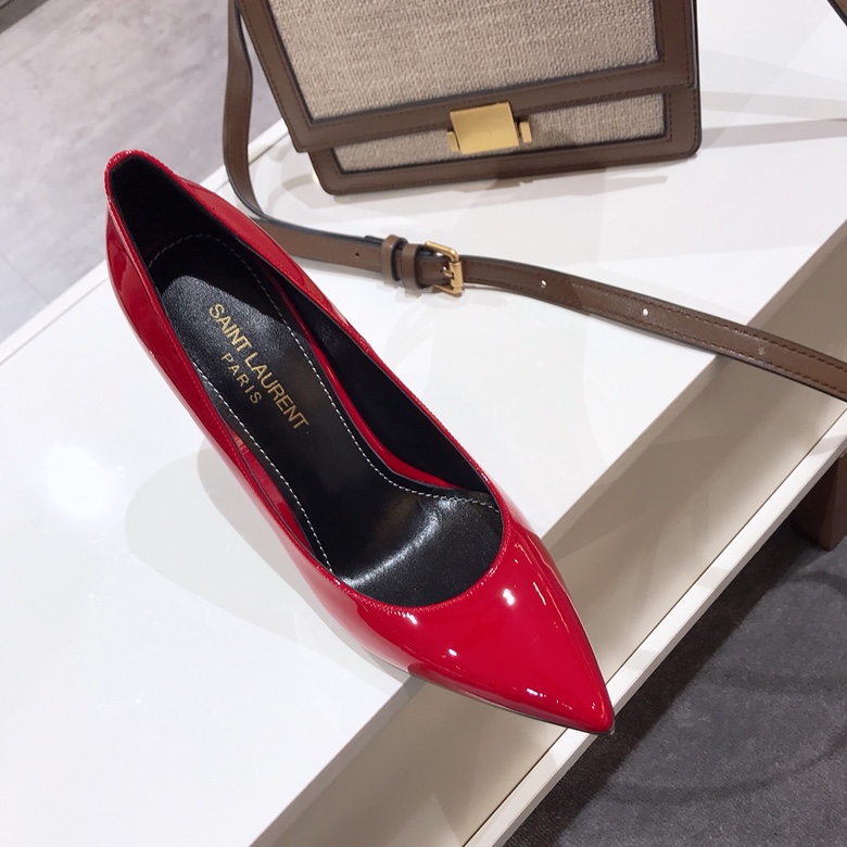 Saint Laurent classic model YSL logo heeled high heels using imported Italian cow patent leather