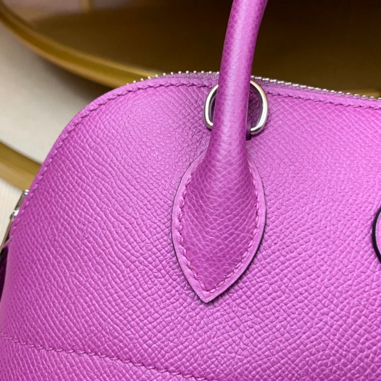 Bolide 27cm Imported original Epsom leather Half hand waxed stitching Anemone purple Silver buckle