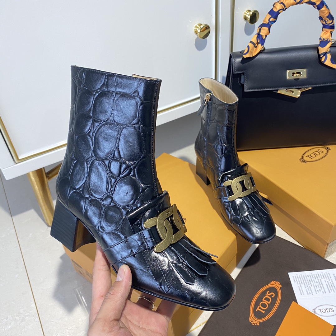 TOD'S 𝙏𝙊𝘿𝙎 Todds Thick heel short boots 2020 autumn and winter new women's shoes ladies cowhide fashion ankle boots