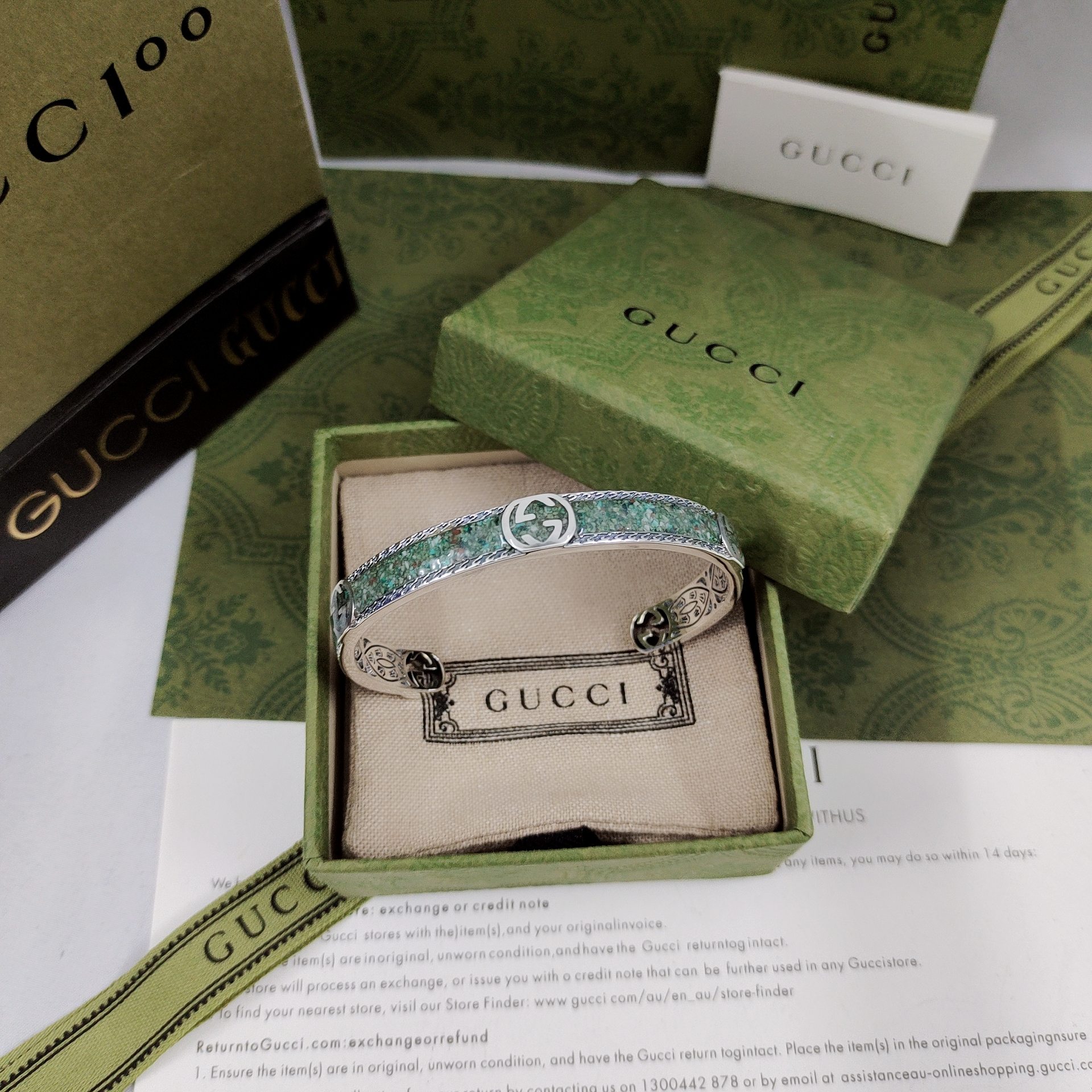 𝐆𝐮𝐜𝐜𝐢 Interlocking Light Sapphire Enamel Bracelet