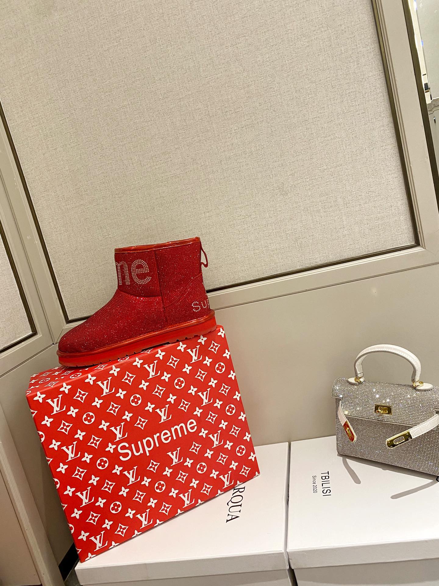 supermen & Louis Vuitton LV cooperation models full of diamonds snow shoes on the new lining pure wool super warm