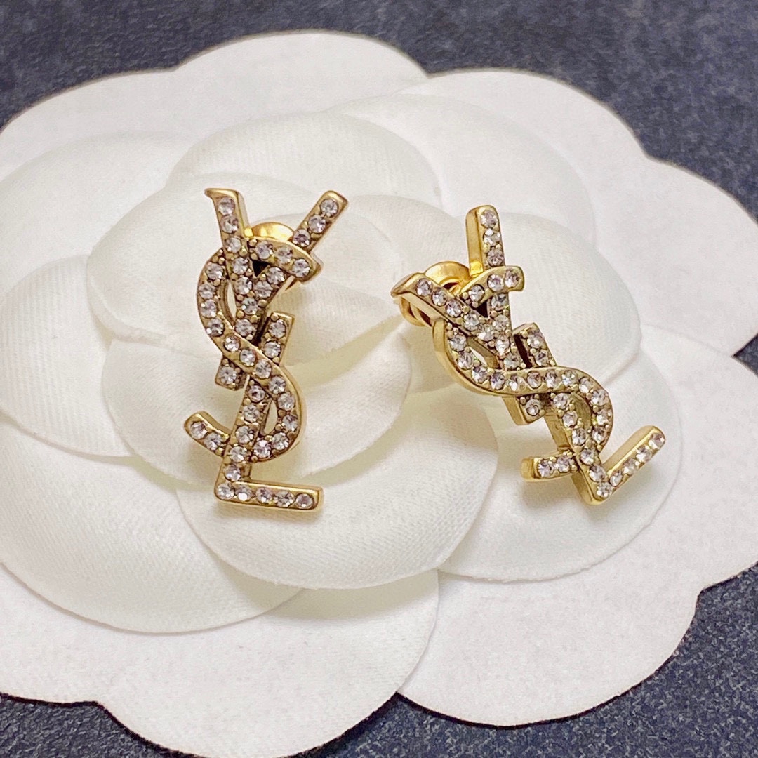 Saint Laurent YSL stud earrings with full diamonds