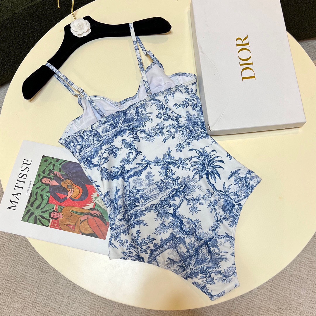 Dior Halter Gathering One-Piece Swimsuit