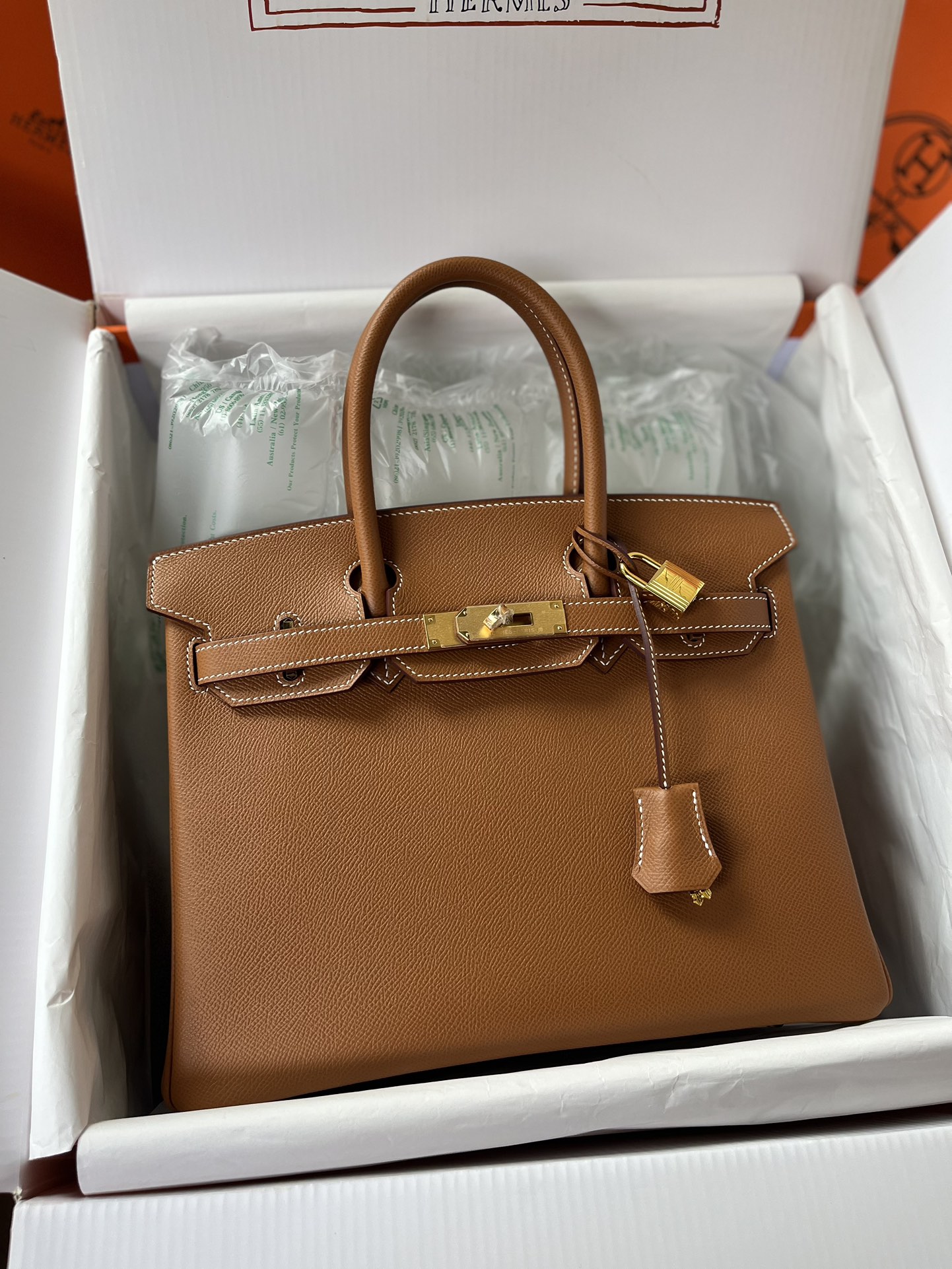 Birkin 30cm CK37 gold brown gold buckle Imported easy leather hand sewn Real shot The quality visible to the naked eye