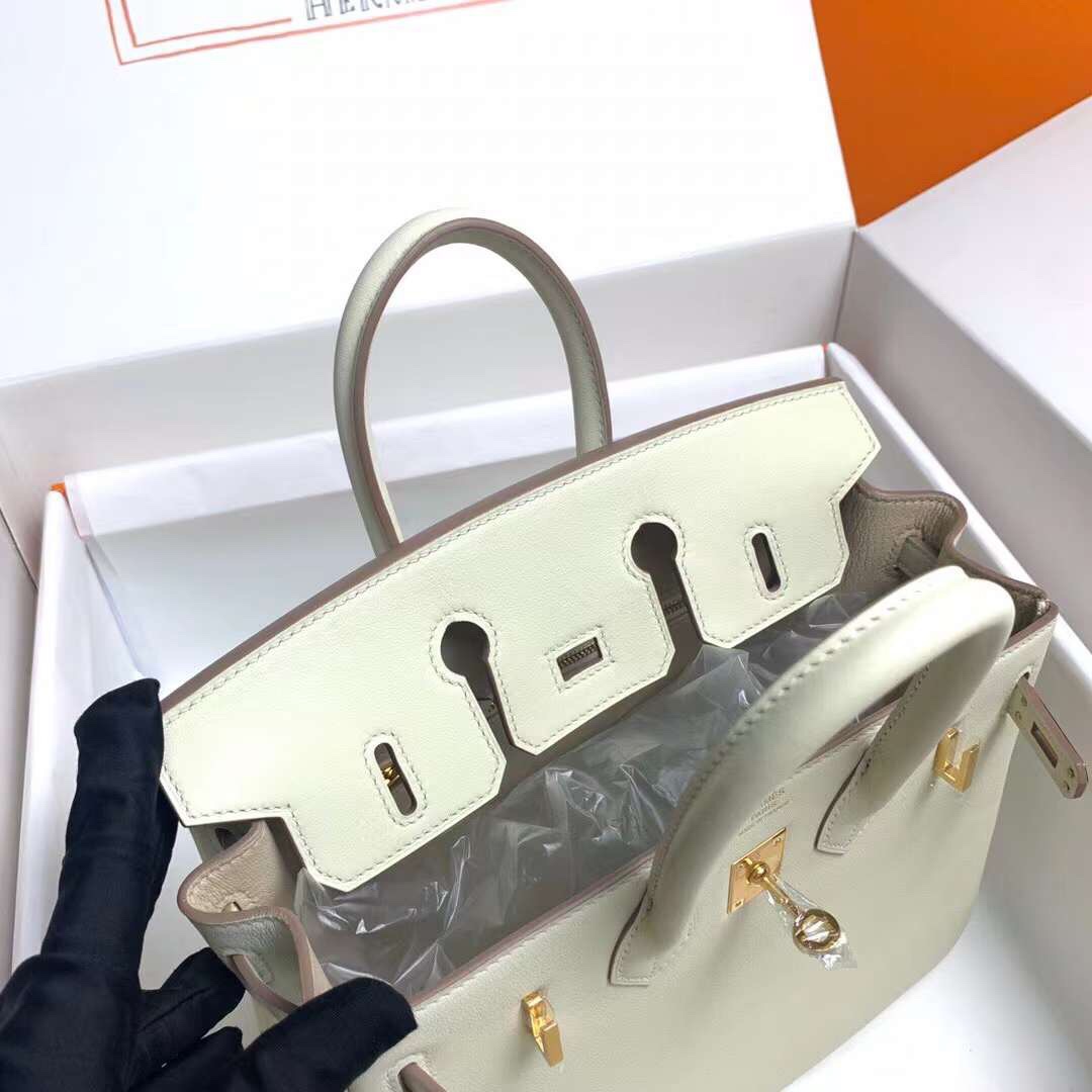 Birkin 25cm ck10 milkshake white gold buckle silver buckle original swift calfskin top craftsmanship beeswax thread handmade