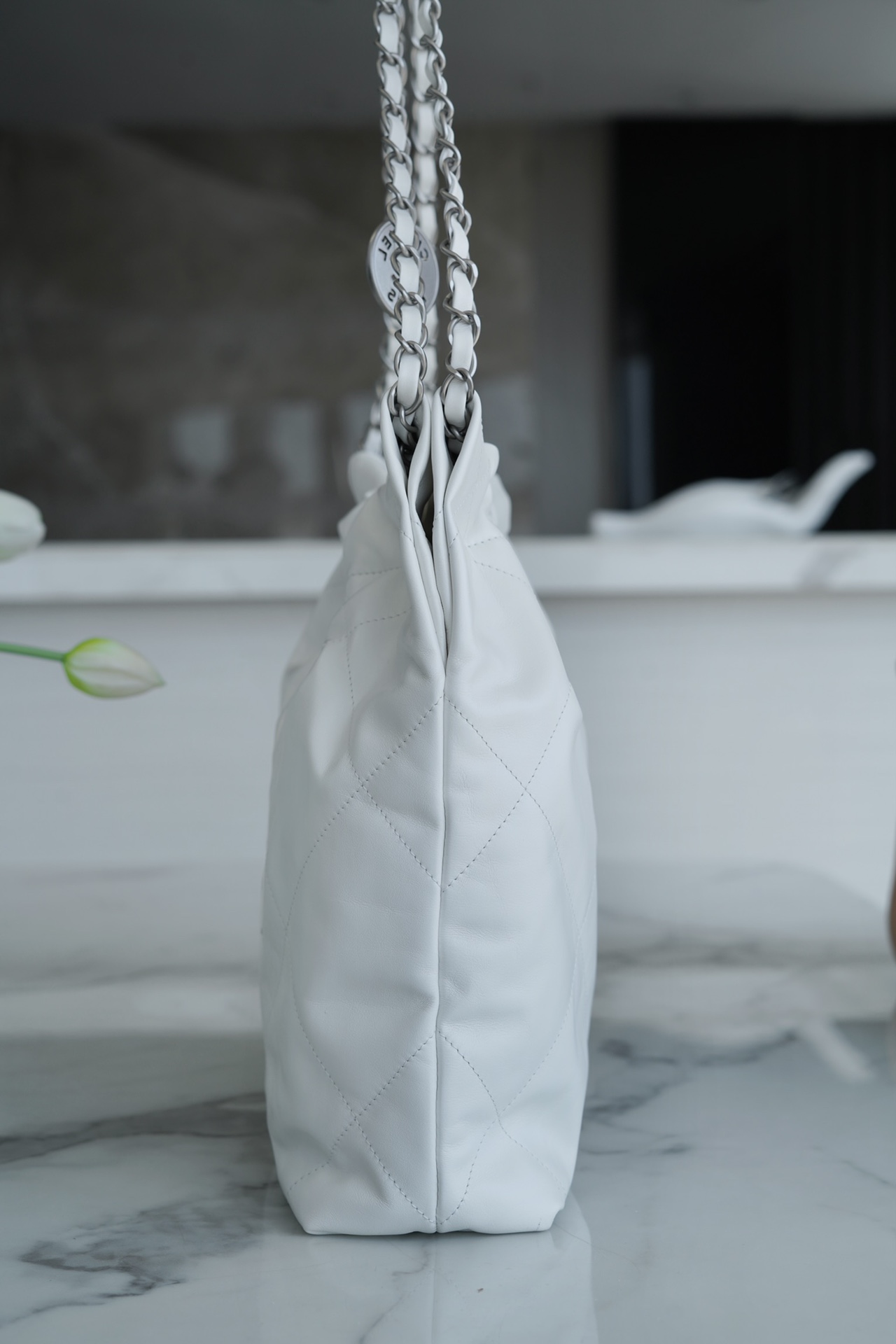 𝗖𝗛𝗔𝗘𝗡𝗟✦ 𝟐𝟐𝗣Spring/Summer New 𝟐𝟐Handbag Genuine Tail Leather Silver Small