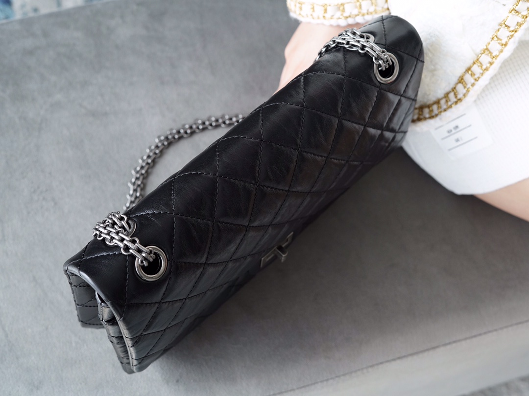 𝗖𝗵𝗮𝗻𝗲𝗹 Replica ❷. ❺❺ Italian [Montebello] Calfskin Large   Black Silver
