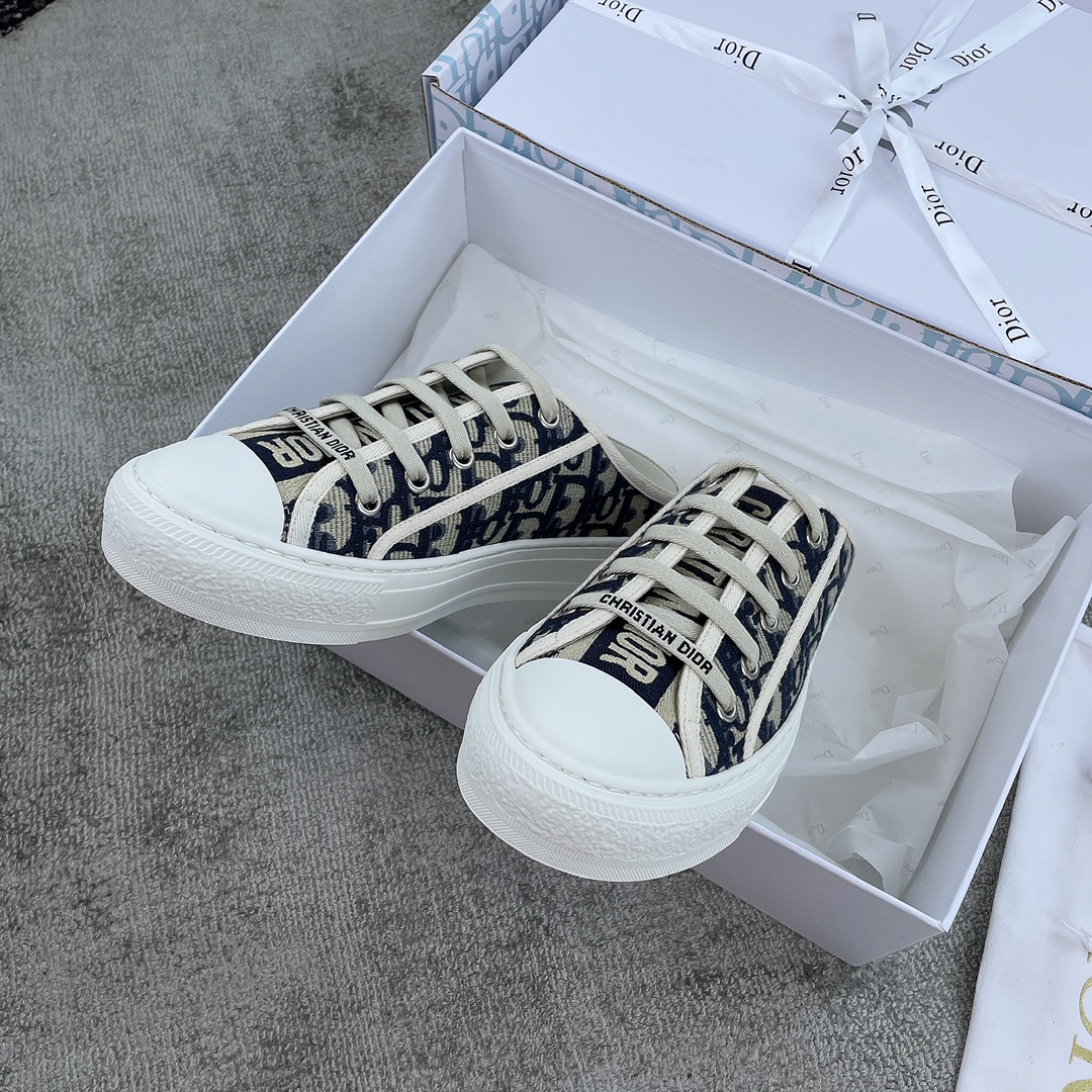 DIOR Canvas semi-flip-flop Water-dyed sheepskin lining TPU outsole D blue embroidery