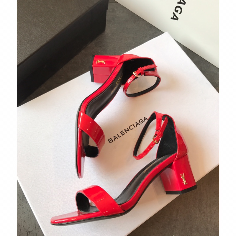 【Saint Laurene Saint Laurent】 YSL summer model thick heeled sandals with 6.5cm high